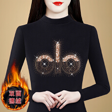 批发实拍 2026春季新款双面德绒烫钻半高领长袖t恤内搭<b class='q'>妈妈装</b>上衣女