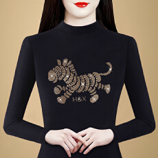 批发实拍 2026春季新款双面德绒烫钻半高领长袖<b class='q'>t</b><b class='q'>恤</b>内搭<b class='q'>妈妈</b>装上衣女