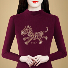 批发实拍 2026春季新款双面德绒烫钻半高领长袖<b class='q'>t</b><b class='q'>恤</b>内搭<b class='q'>妈妈</b>装上衣女