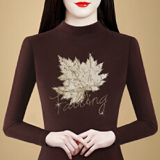 批发实拍 2026春季新款双面德绒烫钻半高领长袖<b class='q'>t</b><b class='q'>恤</b>内搭<b class='q'>妈妈</b>装上衣女