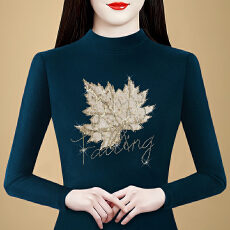 批发实拍 2026春季新款双面德绒烫钻半高领长袖<b class='q'>t</b><b class='q'>恤</b>内搭<b class='q'>妈妈</b>装上衣女