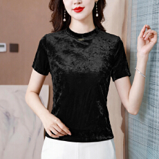 批发实拍 2026夏季<b class='q'>新款</b>冰花绒气质柔软韩版时尚短袖夏季显瘦修身T恤女