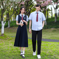 批发实拍情侣装初中生高中生学院风<b class='q'>假两件</b>连衣裙<b class='q'>衬衫</b>班服套装