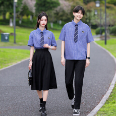 批发实拍情侣装2026夏季学院风格子短袖衬衫班服套装校服