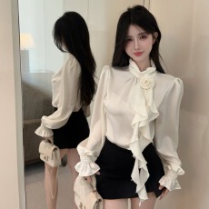 批发实价实拍春季新款立领大蝴蝶结<b class='q'>长袖</b><b class='q'>衬衫女</b>上衣洋气小衫打底衫衬衫