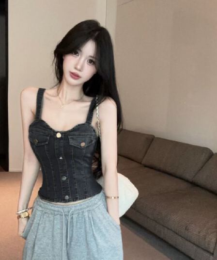 정가 실사 실사 정가 여름 새로운 패션 데님 캐미솔 몸매 가꾸기 핫걸 맨위