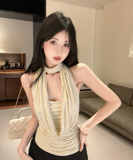 실사 정가 핫걸 흔들다 칼라 행침 목 망사 조끼 여름 핫픽스 아름다움 뒤로 몸매 가꾸기 고급 순수한 욕망 맨위
