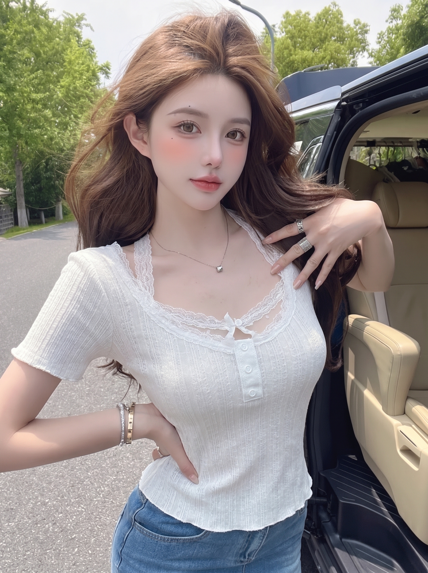 실사 정가 순수한 욕망 바람 레이스 레이스 반팔 티셔츠 새로운 디자인 센스 작은 대중 몸매 가꾸기 슬림해 보이는 쇼트 스타일 맨위
