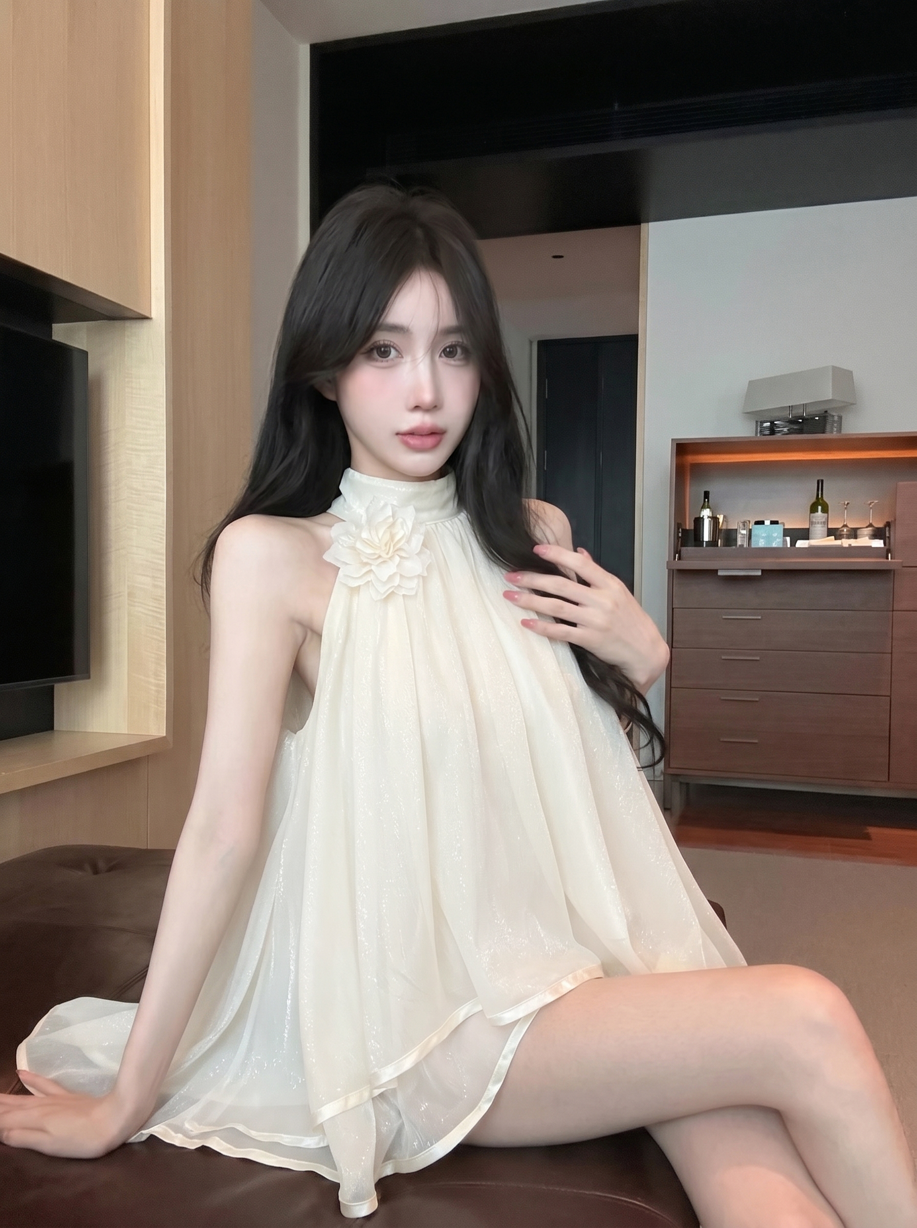 실사 정가 프랑스식 순수한 욕망 민소매 행침 목 디자인 센스 작은 셔츠 품격 꽃 오프숄더 쉬폰 톱