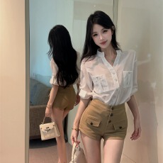 批发实价实拍V领衬衫女韩系休闲宽松<b class='q'>长袖</b>防晒打底上衣套装女高腰短款