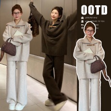 批发新品秋冬款宽松慵懒加大加厚韩系休闲孕妈针织两件套装