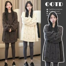 批发韩系简约慵懒风麻花针织孕妇装冬季新款宽松百搭保暖孕妇毛衣