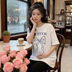 批发实拍<b class='q'>夏</b>季新款孕妇装针织上衣宽松大码T恤衫女士t恤上衣