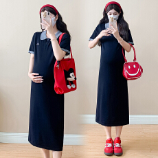 批发实拍夏季新款孕妇连衣裙<b class='q'>中长款</b>针织POLO衫 显瘦孕妇裙