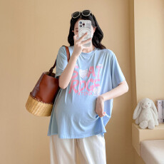 批发实拍夏季新款孕妇装针织上衣宽松大码T恤衫女士t恤上衣