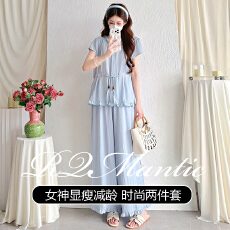 批发实拍夏季孕妇短袖上衣+裤子两件套装新款宽松大码女装