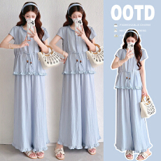 批发实拍夏季孕妇短袖上衣+裤子两件套装新款宽松大码女装