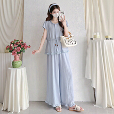 批发实拍夏季孕妇短袖上衣+裤子两件套装新款宽松大码女装