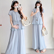 批发实拍夏季孕妇短袖上衣+裤子两件套装新款宽松大码女装