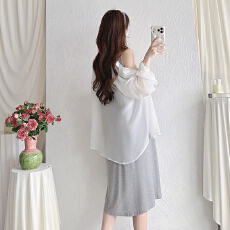 批发实拍夏季防晒衣+吊带裙两件套装连衣裙宽松大码针织衫显瘦孕妇裙