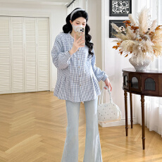 批发实拍孕妇装<b class='q'>秋</b>冬新款孕妇衬衣格子上衣
