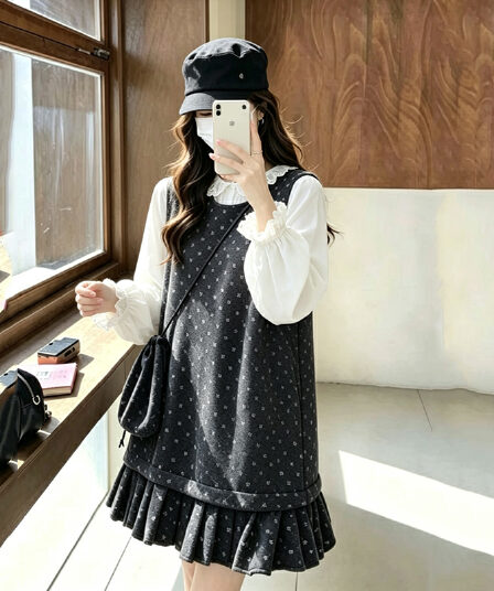 실사 출산 착용 멜빵 스커트
