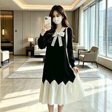 批发实拍<b class='q'>孕妇</b><b class='q'>秋冬</b>新品<b class='q'>时尚</b>中长款洋气宽松大码假两件针织连衣裙
