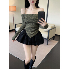 批发实拍实价 一字肩提花纯欲蕾丝拼接露背针织上衣花苞裙套装女早春