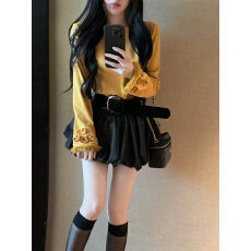 批发实拍实价 法式刺绣毛毛长袖新中式长款上衣针织T+灯笼裙女冬套装