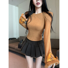 批发实拍实价 甜辣精致拼<b class='q'>蕾丝</b>露背假两件上衣百褶绒面半裙女冬<b class='q'>套装</b>