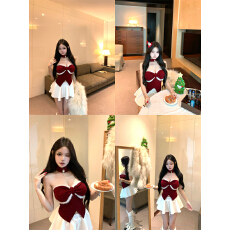 批发实拍实价 钻链纯欲抹胸圣诞新年红围脖上衣<b class='q'>伞</b><b class='q'>裙</b>女冬时尚套装