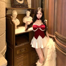 批发实拍实价 钻链纯欲抹胸圣诞新年红围脖上衣<b class='q'>伞</b><b class='q'>裙</b>女冬时尚套装