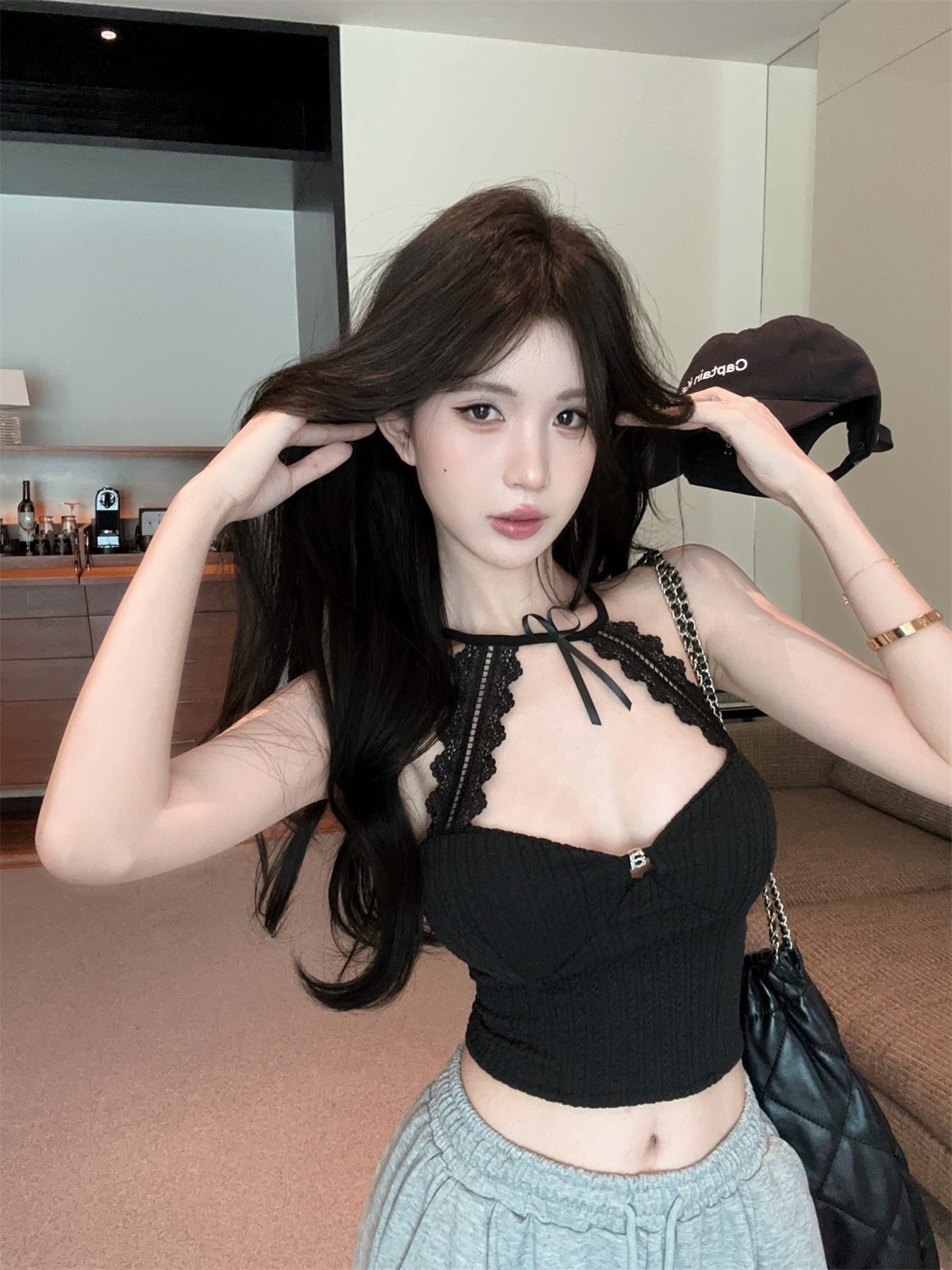 실사 정가 순수한 욕망 레이스 행침 목 패치워크 디자인 벨트 가슴 패드 아름다움 뒤쪽에 의류 여성 봄 여름 인사이드 가져 가라. 작은 조끼