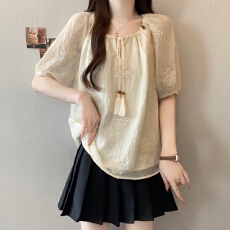 批发大码波西米亚莱赛尔天丝白衬衫女2026夏季<b class='q'>新款</b>度假风刺绣上衣小衫