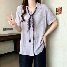 批发<b class='q'>大码</b>女装2026夏装胖mm宽松时尚设计感百搭显瘦减龄衬衣通勤上衣女