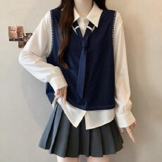 批发大码2026秋季新款深蓝色好看通勤<b class='q'>衬衫</b>女假两件撞色拼接<b class='q'>长袖</b>上衣