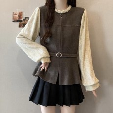 批发2026<b class='q'>大码</b>女装上衣圆领拼接蕾丝休闲时尚宽松显瘦遮肉<b class='q'>胖妹妹</b>秋季