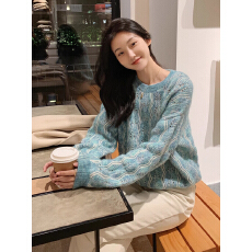 批发法式甜美长袖圆领软糯绞花针织衫<b class='q'>秋</b>季新款慵懒风时尚气质减龄毛衣
