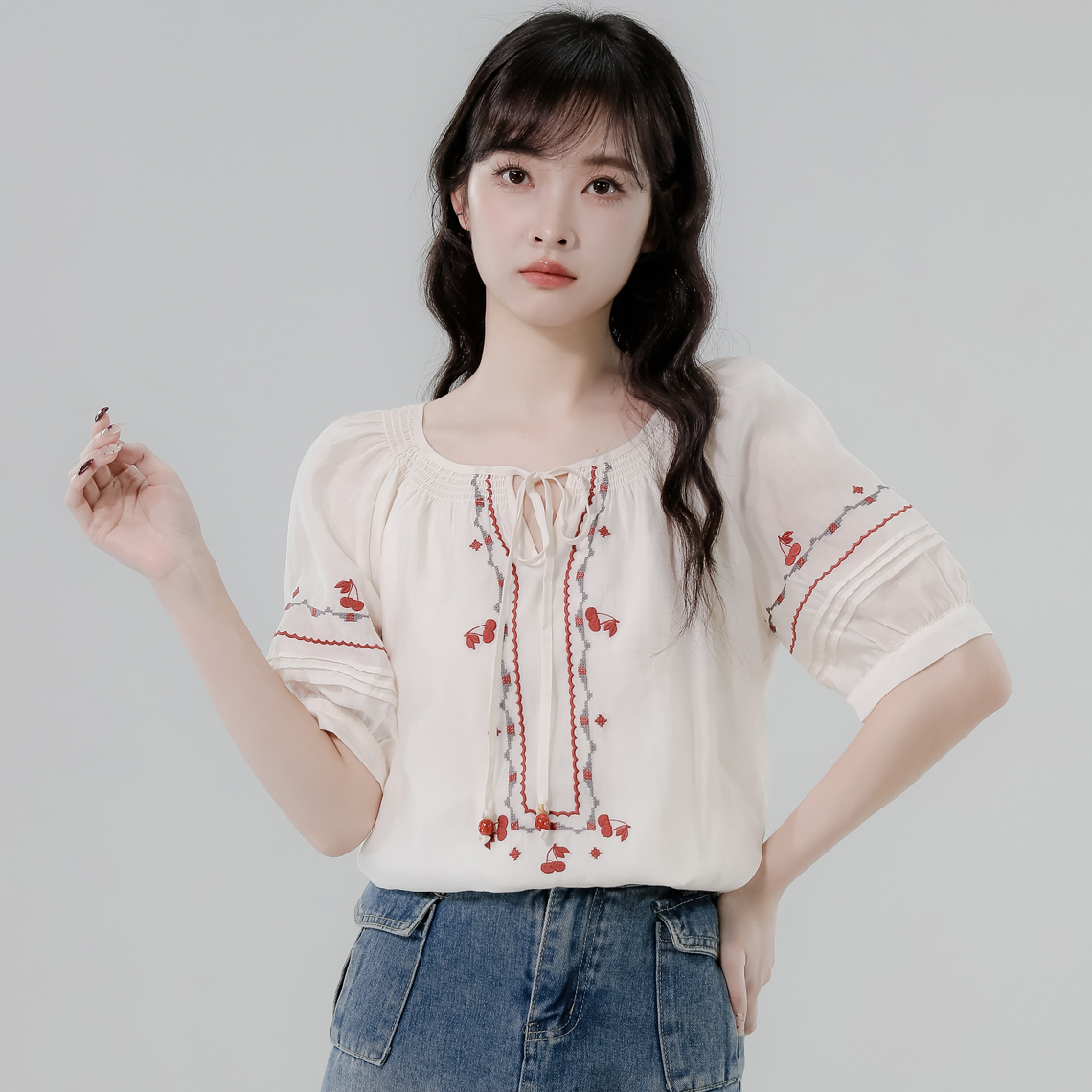 RY2495# 波西米亚白色上衣女夏季2026新款莱赛尔天丝衬衫