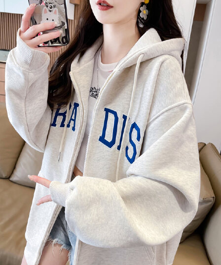 가을 겨울 맨위 재킷 oversize 오픈 가디건 후드 털이 있는 후드티 여성 루즈핏 느긋한 바람