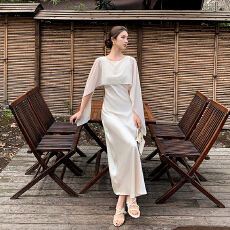 批发法式<b class='q'>优雅</b>气质别致披肩领显瘦设计感飘带<b class='q'>连衣裙</b>