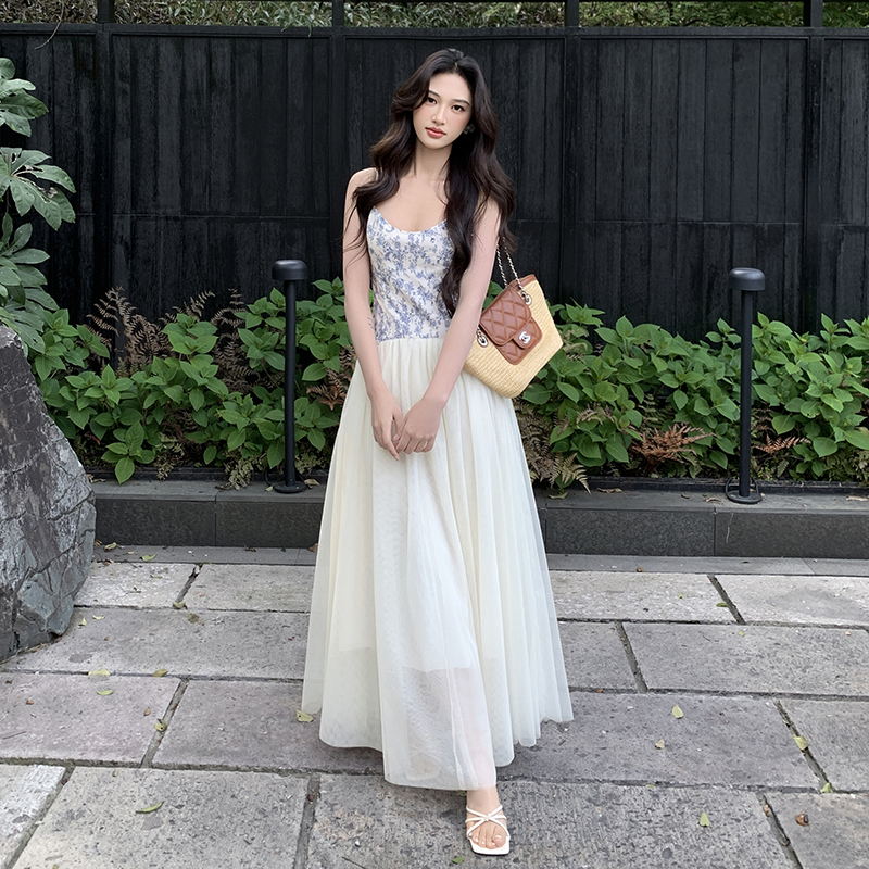 중년 보여주기 필드 jennie 같은 단락 하얀 달빛 휴가 허리 수축 망사 예복 치마 슬립 드레스
