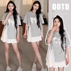 批发现~新款<b class='q'>孕妇</b><b class='q'>甜美</b>减龄蝴蝶亮片短袖<b class='q'>上衣</b>半裙套装