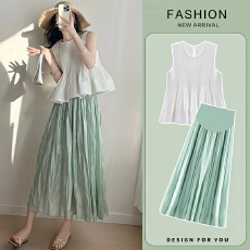 批发现<b class='q'>孕妇</b><b class='q'>夏季</b>高级感气质宽松<b class='q'>上衣</b>＋托腹半身裙两件套套装