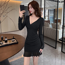 批发夜总店性感连衣<b class='q'>裙</b><b class='q'>网纱</b>新款低胸包臀<b class='q'>裙</b>夜场上班衣服柔式技师工作服