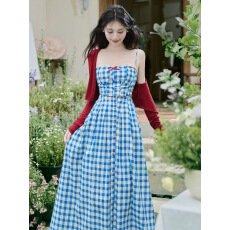 批发实拍复古<b class='q'>格</b>子吊带裙配开衫 上架+40以上