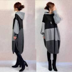 批发日系2025春季新款连帽开衩撞色卫衣<b class='q'>连衣裙</b>