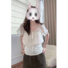 批发美式拼接绑带白色短袖t恤女夏季修身显瘦设计感百搭慵懒休闲上衣
