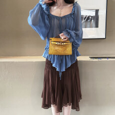 批发SYA奚小西 法式优雅鱼尾<b class='q'>半身裙</b>秋女高腰不规则显瘦百搭<b class='q'>雪纺</b>中裙