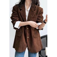 批发焦糖棕色灯芯绒正肩西装外套女2024欧货爆款那不勒斯高级感小西服